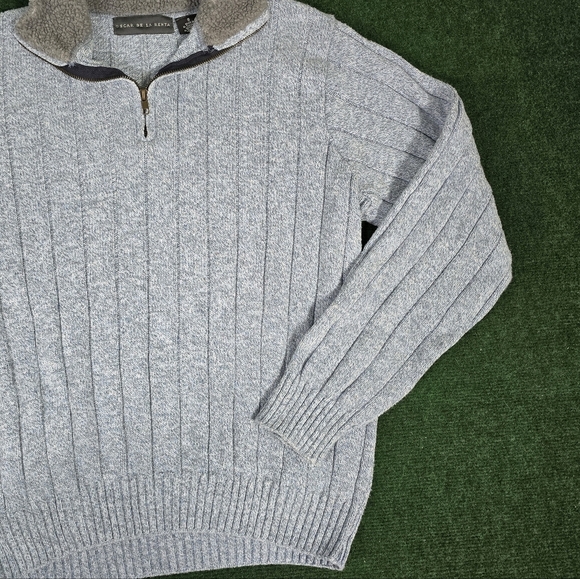 Oscar De LA Renta | Textured Stripe Waffle Knit Mock Neck Sherpa Collar Pullover - Picture 4 of 15